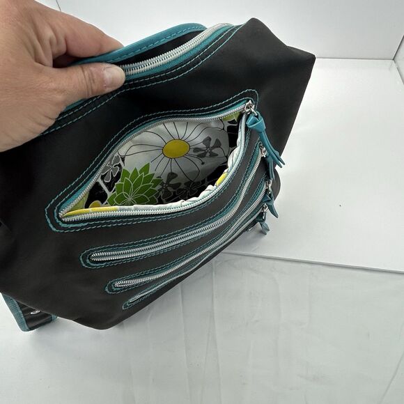 Hadaki Crossbody Purse Handbag Millipede Tote Black Teal Zipper - Picture 11 of 16